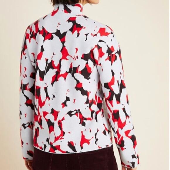 Anthropologie Lizzie Mock Neck Sweater Red Floral - Picture 2 of 10